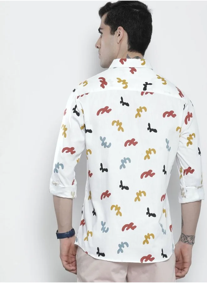 شركة المرآب الهندية Men Regular Fit Printed Full Sleeves Cutaway Collar Casual Shirt