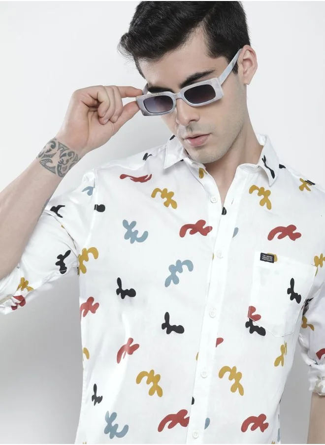 شركة المرآب الهندية Men Regular Fit Printed Full Sleeves Cutaway Collar Casual Shirt