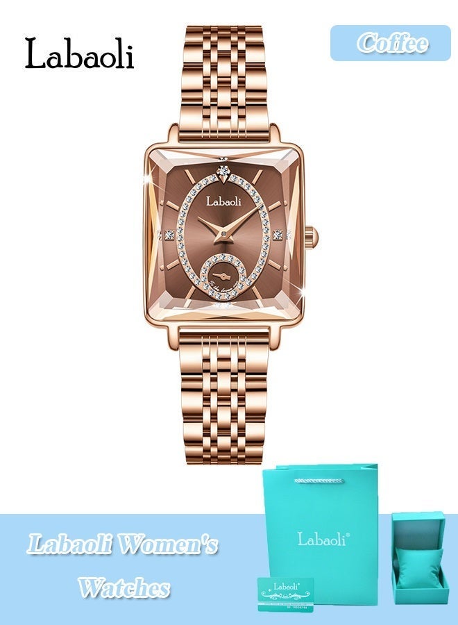 Labaoli Women's Square Analog Quartz Watch, Rhinestone-Encrusted Dial, Waterproof Stainless Steel Band Fashion Dress Wrist Watch for Ladies, 4 Colors Available - Image 1