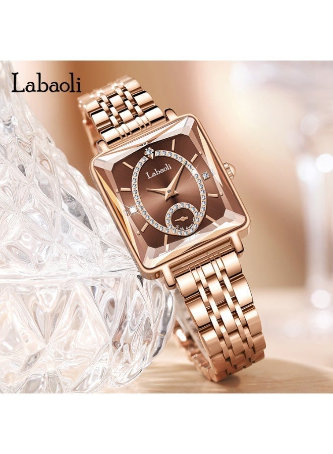 Labaoli Women's Square Analog Quartz Watch, Rhinestone-Encrusted Dial, Waterproof Stainless Steel Band Fashion Dress Wrist Watch for Ladies, 4 Colors Available - Image 3
