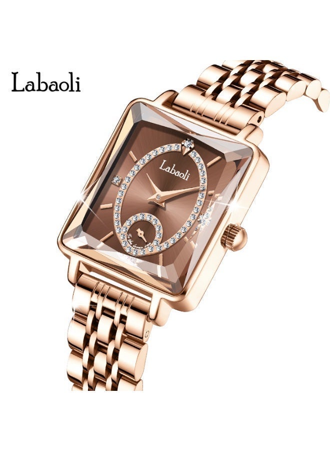 Labaoli Women's Square Analog Quartz Watch, Rhinestone-Encrusted Dial, Waterproof Stainless Steel Band Fashion Dress Wrist Watch for Ladies, 4 Colors Available - Image 4
