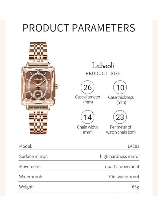 Labaoli Women's Square Analog Quartz Watch, Rhinestone-Encrusted Dial, Waterproof Stainless Steel Band Fashion Dress Wrist Watch for Ladies, 4 Colors Available - Image 5