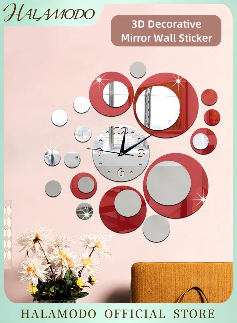 HALAMODO 3D Decorative Mirror Wall Sticker Silver/Red 45x50centimeter - Image 1