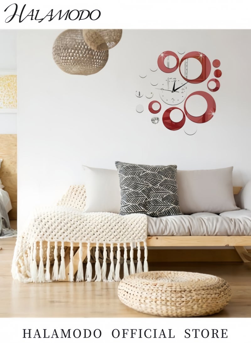 HALAMODO 3D Decorative Mirror Wall Sticker Silver/Red 45x50centimeter - Image 3