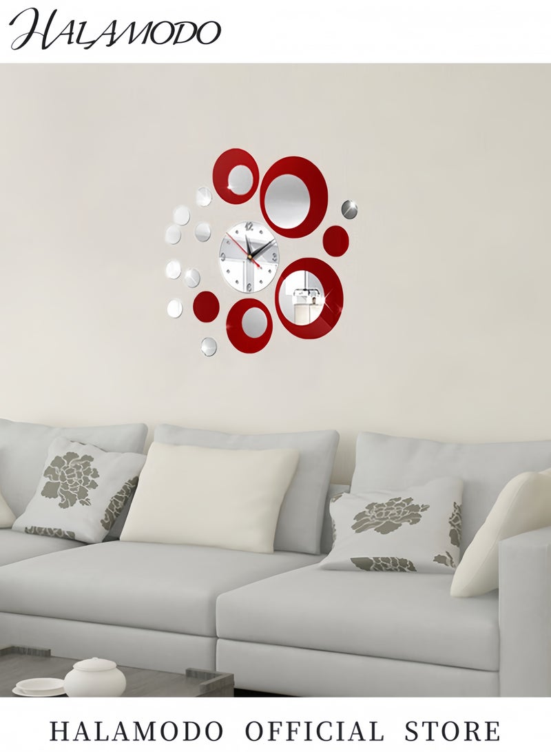 HALAMODO 3D Decorative Mirror Wall Sticker Silver/Red 45x50centimeter - Image 4