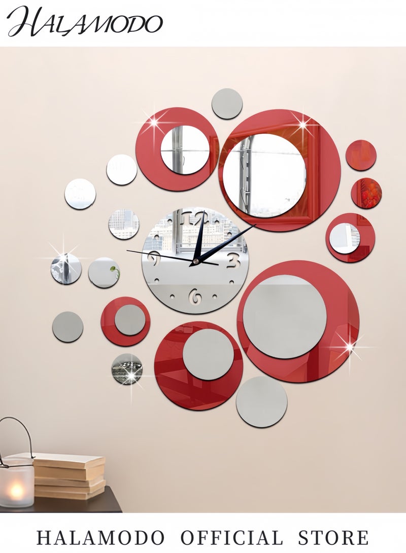 HALAMODO 3D Decorative Mirror Wall Sticker Silver/Red 45x50centimeter - Image 2