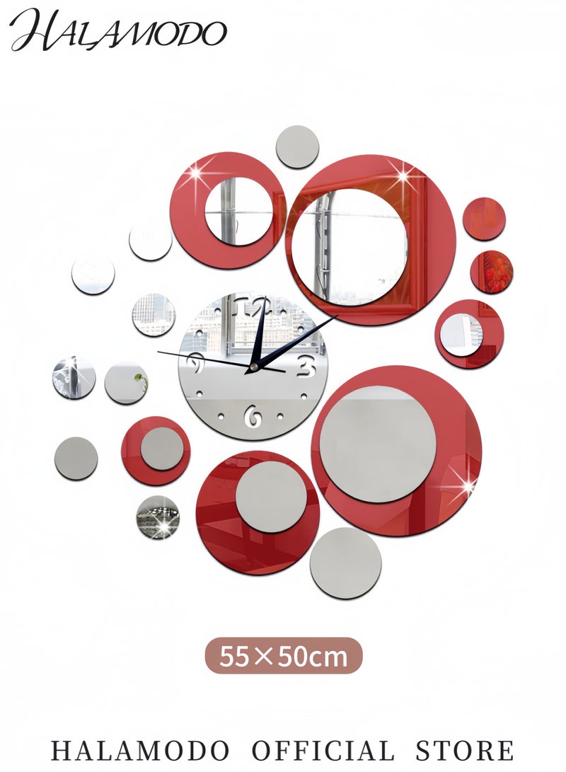 HALAMODO 3D Decorative Mirror Wall Sticker Silver/Red 45x50centimeter - Image 5