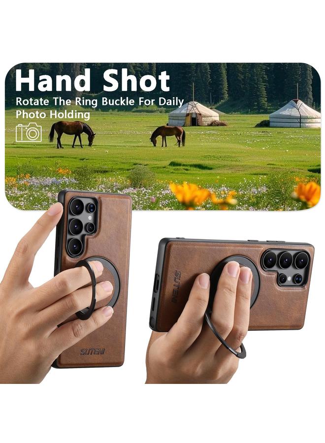 Suteni Case For Samsung Galaxy S23 Ultra 5G G3 Oil Wax 360 Rotation Holder MagSafe Back Phone Case - Image 5