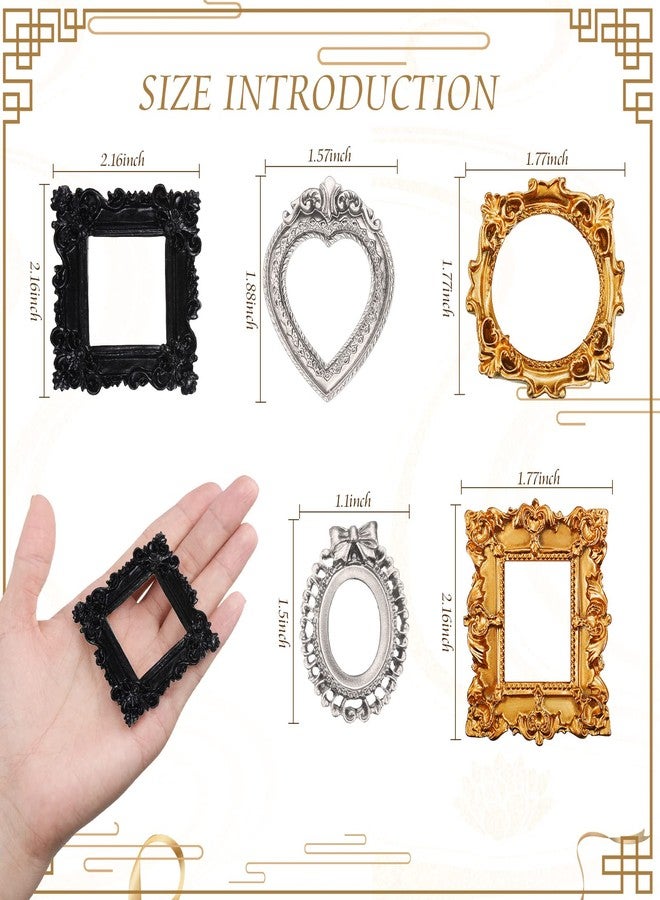 Vicenpal 40 Pcs Vintage Mini Picture Frames Baroque Antique Small Resin Jewelry Display Table Frame for Christmas DIY Photo Holiday Party Decoration (Black,Gold,Silver) - Image 3