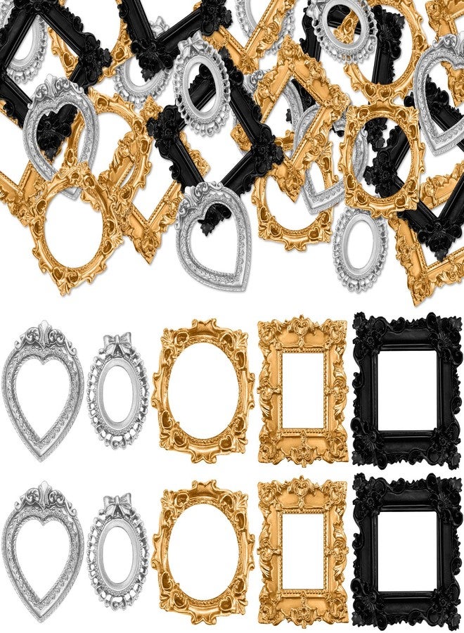 Vicenpal 40 Pcs Vintage Mini Picture Frames Baroque Antique Small Resin Jewelry Display Table Frame for Christmas DIY Photo Holiday Party Decoration (Black,Gold,Silver) - Image 1