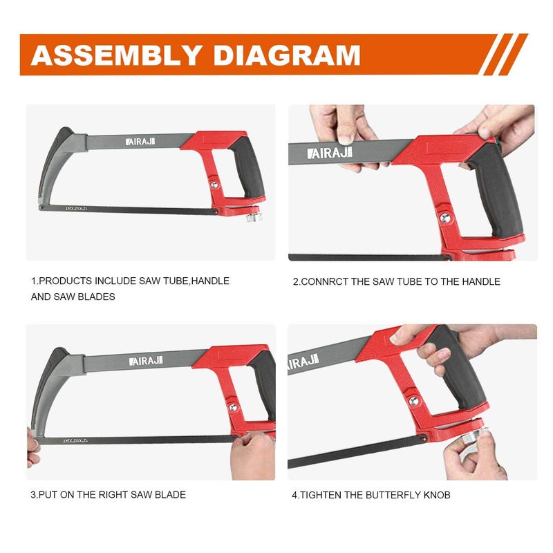 AIRAJ 12 inch Adjustable Hacksaw Frame Set,Tools High-Tension Hacksaw,with 10 Hacksaw Blades,Suitable for Gardeners,PVC Pipes,Metal Pipes,Wood Saws. - Image 2