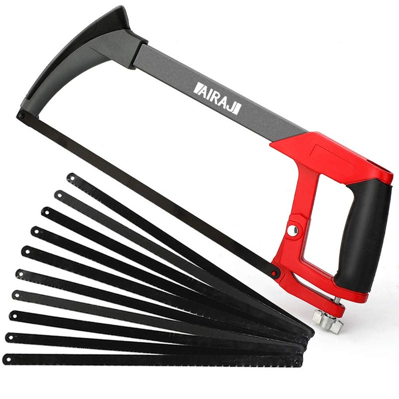 AIRAJ 12 inch Adjustable Hacksaw Frame Set,Tools High-Tension Hacksaw,with 10 Hacksaw Blades,Suitable for Gardeners,PVC Pipes,Metal Pipes,Wood Saws. - Image 1