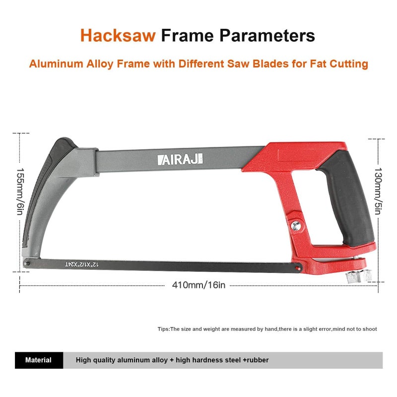 AIRAJ 12 inch Adjustable Hacksaw Frame Set,Tools High-Tension Hacksaw,with 10 Hacksaw Blades,Suitable for Gardeners,PVC Pipes,Metal Pipes,Wood Saws. - Image 3
