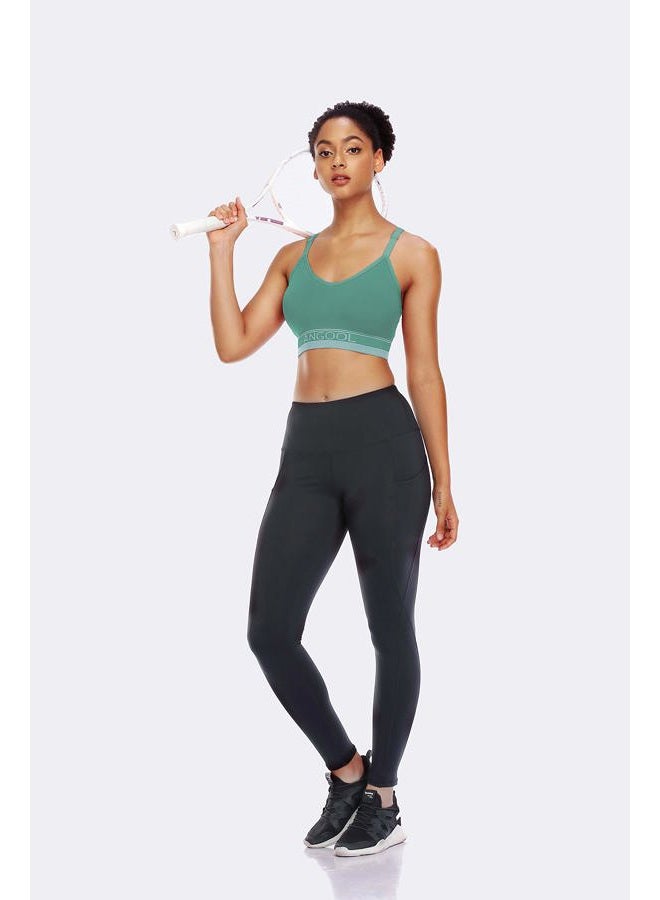 ANGOOL Strappy Sports Bras for Women, Longline Medium Support Yoga Bra Wirefree Padded Sports Bra with Adjustable Straps, Black+white+green, S - Image 4