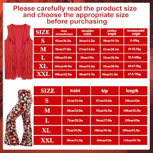 Leumoi 5 Pcs 60s 70s Costume for Women Disco Outfits Hippie Accessories Fringe Vest Boho Flared Pants Set for Halloween(Medium,Stylish) - Image 4