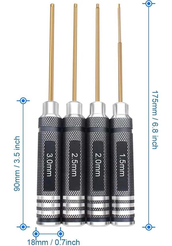 Mmobiel مجموعة مفكات سداسية MMOBIEL لأدوات RC - 4 قطع مجموعة مفكات سداسية من التيتانيوم (1.5/2/2.5/3 مم) - Image 2