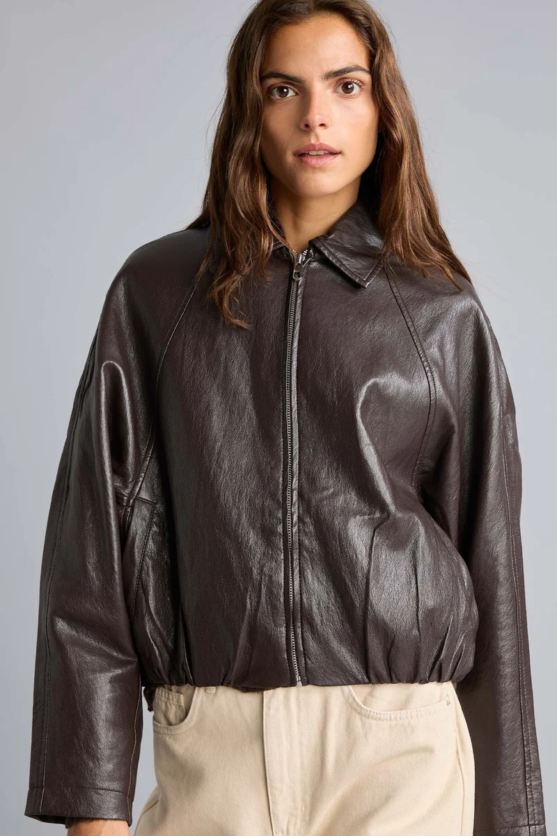 Balloon Fit Faux Leather Jacket