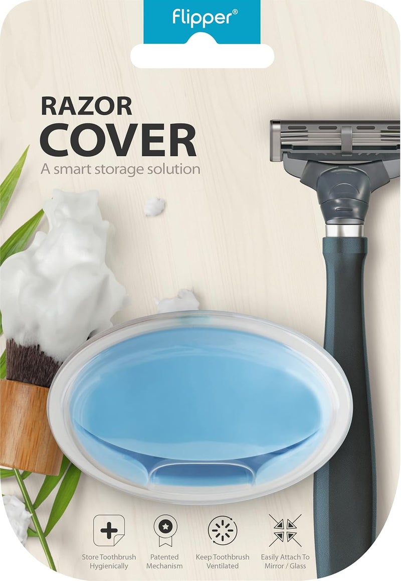 Flipper Hygienic Razor Cover with Suction Cups - Blue | Protective Travel Case and Safety Cover for Shaving Razor - Holder, Protector, and Safe Travel Solution, Made in Malaysia - Image 1