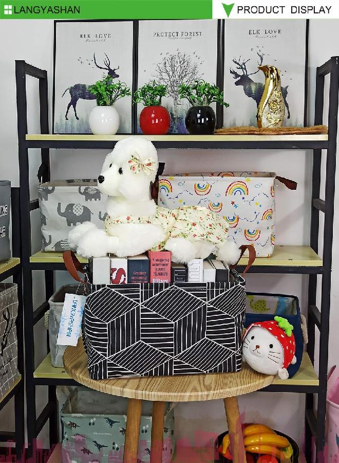 LANGYASHAN Rectangular Storage Bin Collapse Canvas Fabric Cartoon Storage Basket with Handles for Organizing Home Kitchen Boys and Girls Toys Office Closet Shelf Baskets (Black Diamond) - Image 1