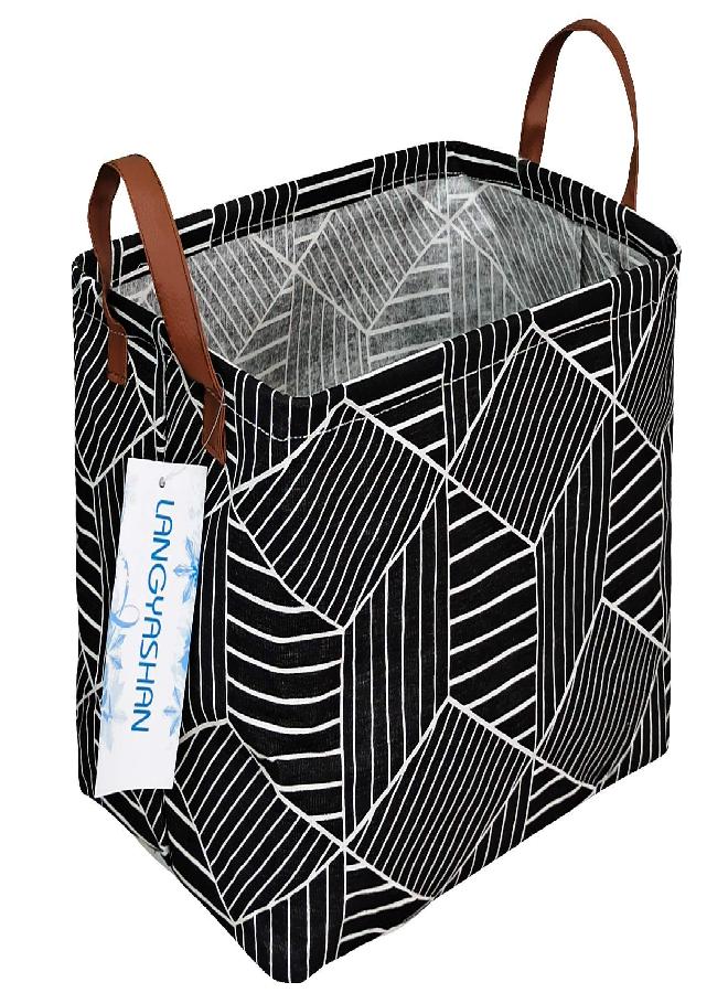 LANGYASHAN Rectangular Storage Bin Collapse Canvas Fabric Cartoon Storage Basket with Handles for Organizing Home Kitchen Boys and Girls Toys Office Closet Shelf Baskets (Black Diamond) - Image 2
