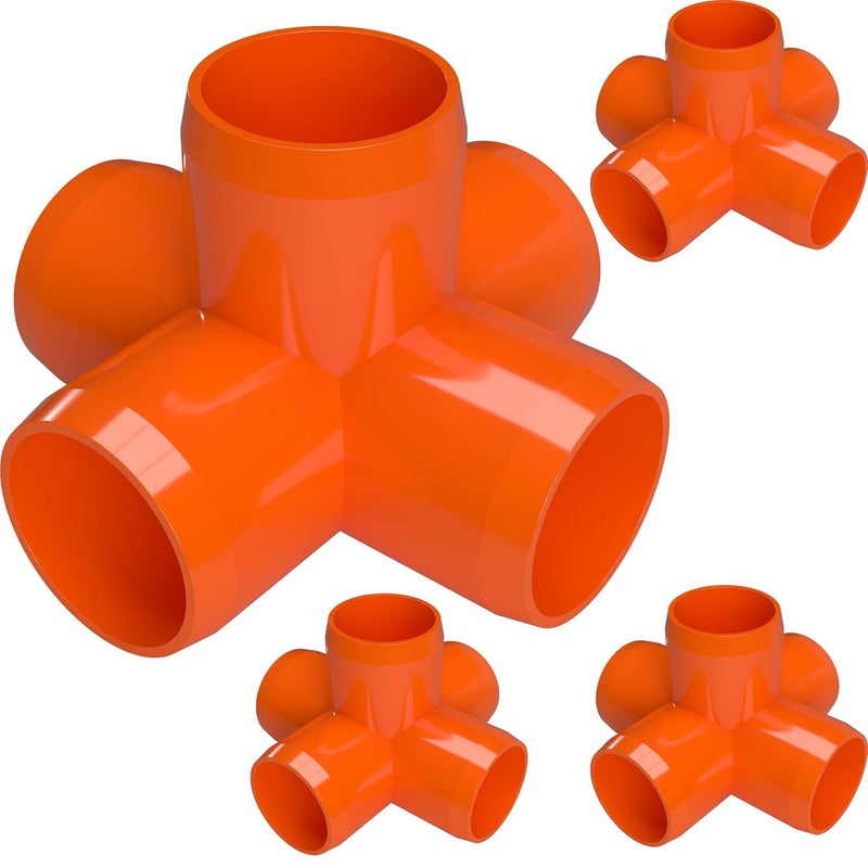 FORMUFIT 1" 5-Way Cross Furniture Grade PVC Fitting in Orange, Made in USA, UV-Resistant, Impact-Proof, 1.315” Actual Socket Diameter (Pack of 4) - F0015WC-OR-4 - Image 1