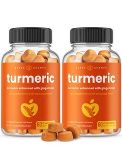 NutraChamps Turmeric Gummies for Adults & Kids with Ginger & Black Pepper Extract | 95% Curcuminoids | Vegan Natural Curcumin Joint Support | 120 Tumeric Gummy Supplements (2-Pack of 60)  - Image 1