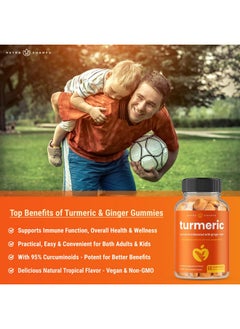NutraChamps Turmeric Gummies for Adults & Kids with Ginger & Black Pepper Extract | 95% Curcuminoids | Vegan Natural Curcumin Joint Support | 120 Tumeric Gummy Supplements (2-Pack of 60)  - Image 3