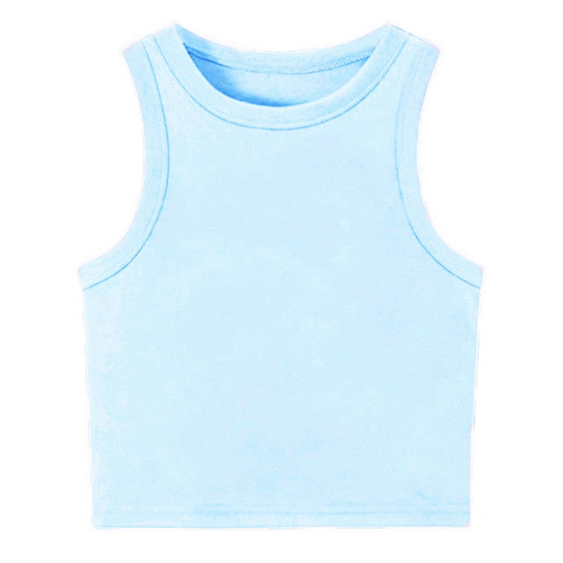 Summer Vest 2025 New Womens Sports Sleeveless Cotton T-Shirt Waistcoat Summer T Solid Color Shirt Wx- t215 light blue