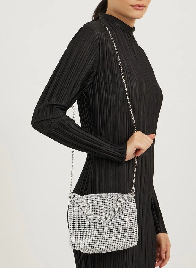 Styli Chain Drop Embellished Handbag with Chain Strap