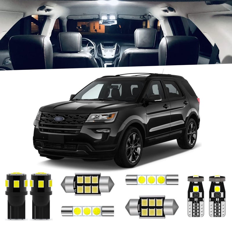 ENDPAGE 11Pieces Explorer LED Interior Light Kit for Ford Explorer 2011 2012 2013 2014 2015 2016 2017 2018 2019 2020 White 6000K Interior LED Lighting Package License Plate Lights Install Tool