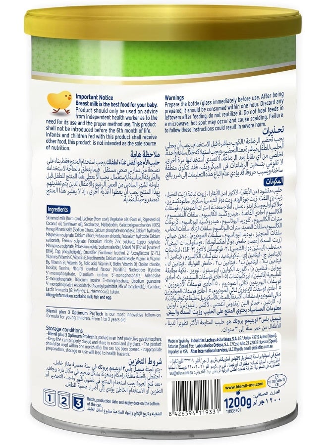 Blemil Plus 3 Optimum Protech Follow-On Formula Cow's Milk Powder for Toddlers from 1 to 3 Years - Image 3