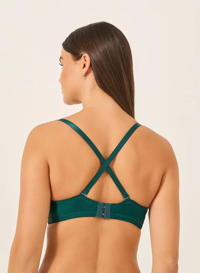 تايك تو Take Two Solid Lace and Bow Detail Padded Wired Push Up Bra