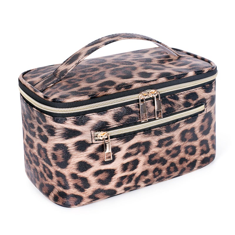 FITINI Travel Leopard Makeup Bag Cosmetic Bag with ZipperLarge Capacity Waterproof Toiletry Organizer Bag for Women Purse With Handle Zipper Brush Pouch - Image 2