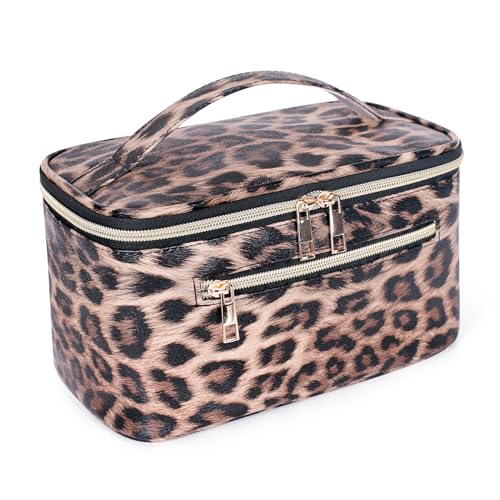 FITINI Travel Leopard Makeup Bag Cosmetic Bag with ZipperLarge Capacity Waterproof Toiletry Organizer Bag for Women Purse With Handle Zipper Brush Pouch - Image 1