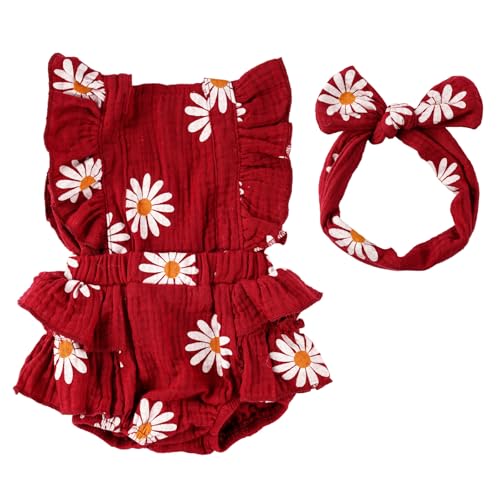 BABESIDE 2 Pcs Reborn Baby Doll Clothes for 1722 Inch Dolls Baby Doll Outfit Accessories with Floral Pattern fit Realistic Babydolls Girl Boy Wine Red - Image 1