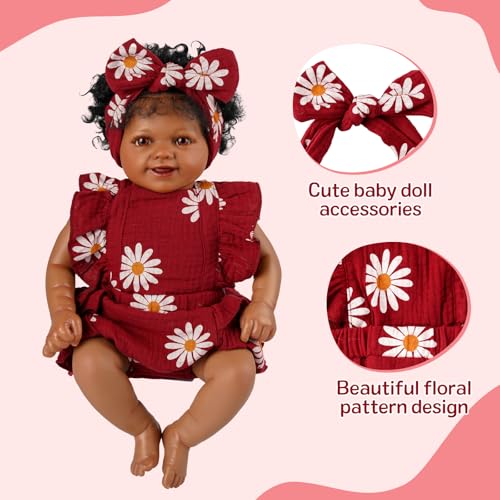 BABESIDE 2 Pcs Reborn Baby Doll Clothes for 1722 Inch Dolls Baby Doll Outfit Accessories with Floral Pattern fit Realistic Babydolls Girl Boy Wine Red - Image 5