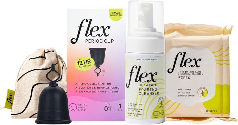 FLEX Cup Starter Bundle with Cup Size 1, Foaming Cleanser, and 2-Packs of Wipes ( Cup Starter Bundle, Size 01) - Image 1
