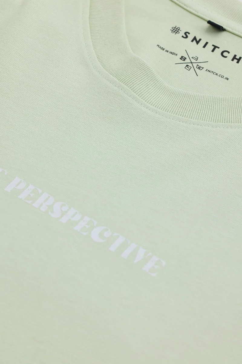 سنيتش Light Green Graphic Half Sleeve Slim Fit Casual T-Shirt