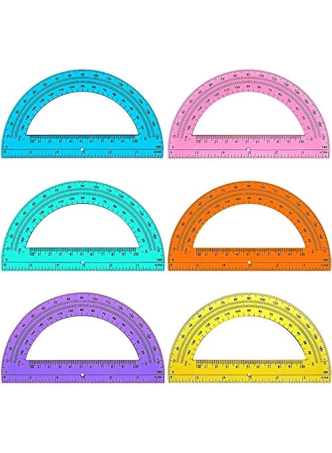 Arabest 6 Pieces Math Bulk Plastic Protractors 180 Degrees 6 Inch Translucent Protractors for Geometry, Angle Measurement, Students School Supplies - Image 1