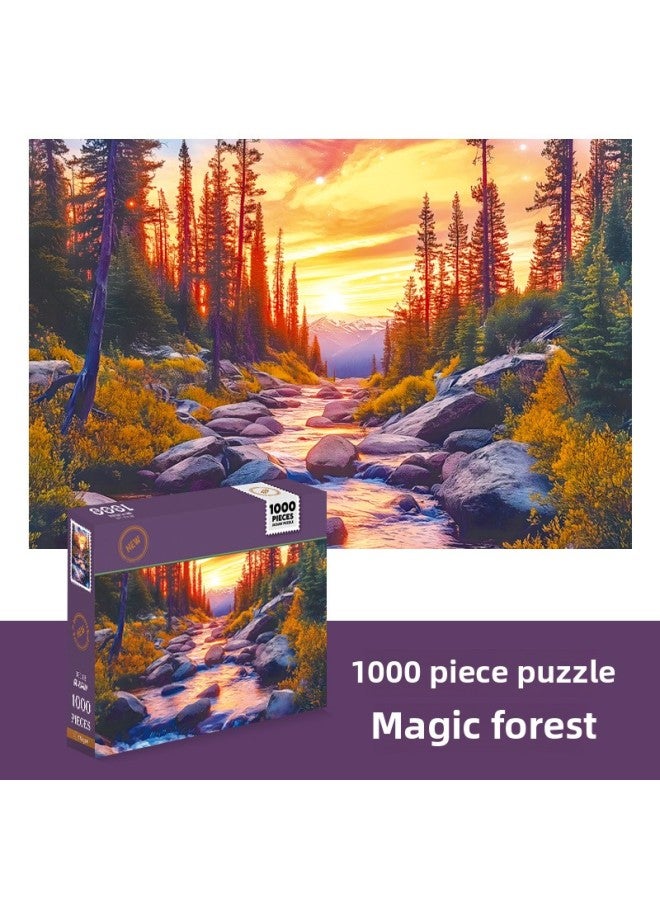 أحجية مكونة من 1000 قطعة للكبار ذات صعوبة عالية في تخفيف الضغط وألعاب ذكاء الأطفال ورسومات زيتية وألغاز ورقية كرتونية بالجملة-اللون: الغابة المسحورة 83-118 - Image 1