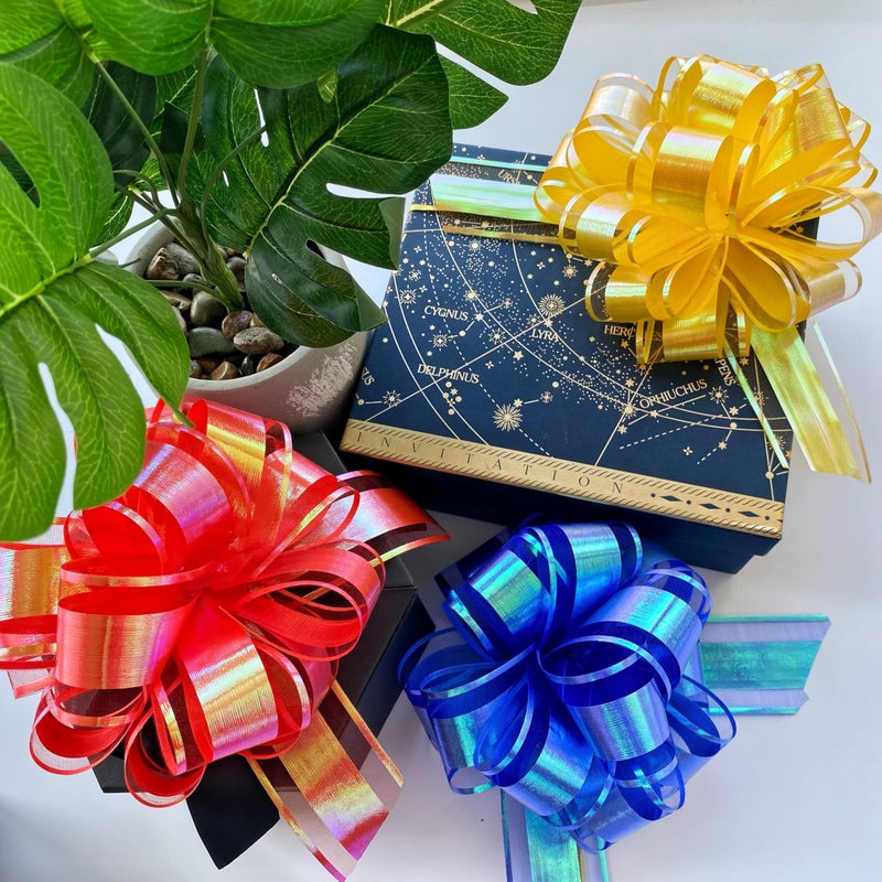 BXCMYDR 12PCS Rainbow Color Pull Bows for Gift Wrapping, 6 Inches Large Gift Bow, Colorful Laser Ribbon Decoration for Flower Bouquets and Basket, Aurora Bows for Birthday Presents, Anniversary, Wedding - Image 3