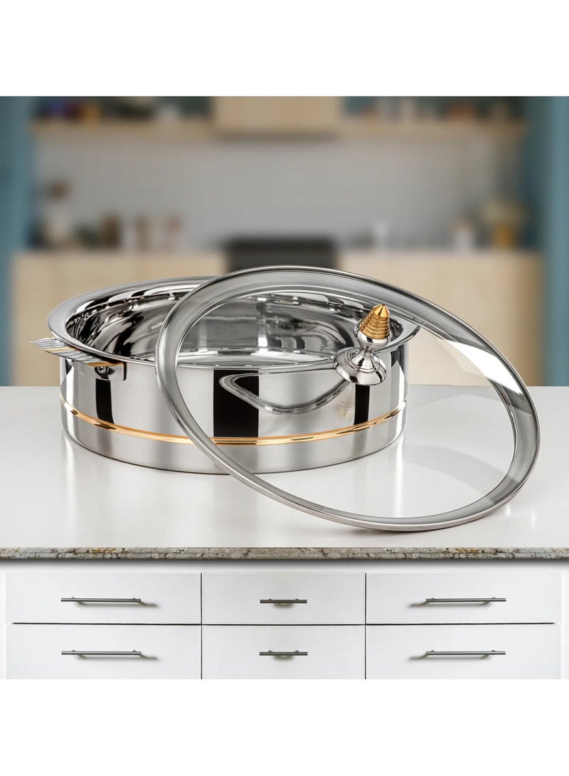 رادین قدر الطبخ الساخن من الفولاذ المقاوم للصدأ مع غطاء زجاجي فضي وذهبي 30 سم مجموعة لارا لتجارب طعام أنيقة - Image 2