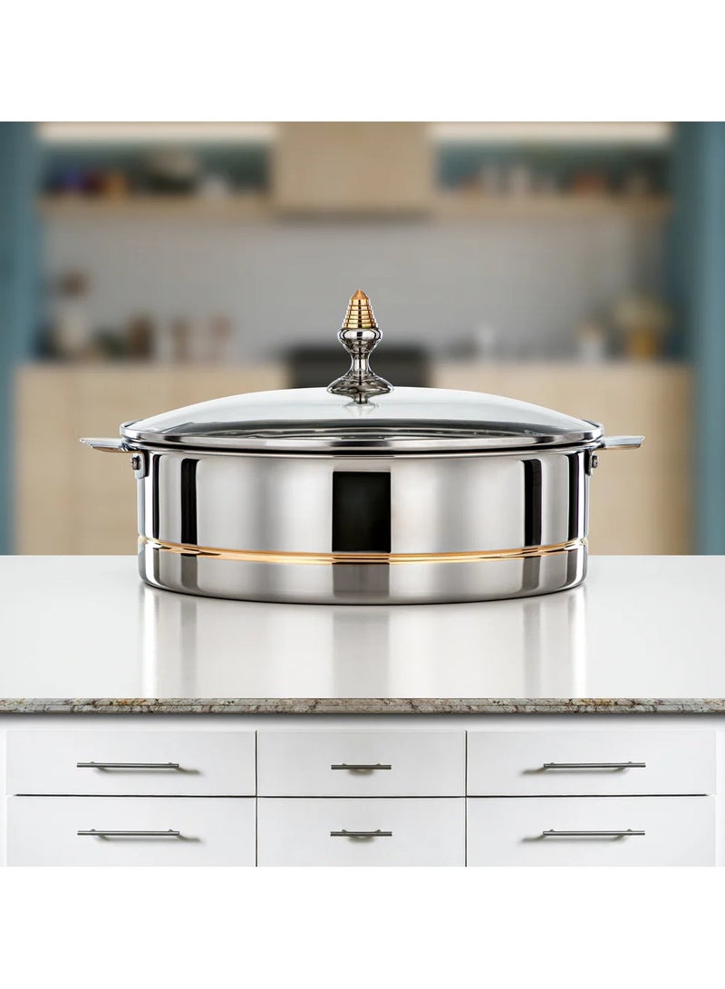 رادین قدر الطبخ الساخن من الفولاذ المقاوم للصدأ مع غطاء زجاجي فضي وذهبي 30 سم مجموعة لارا لتجارب طعام أنيقة - Image 4