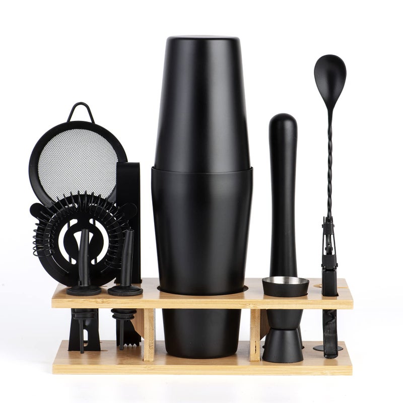 JNWINOG 11PcsCocktail Shaker Set Stainless Steel Bartending Kit 25oz Boston Shaker Bar Set Cocktail Mix Drink Making Kit Professional Bar and Home Drink Bar Tools for BartenderMatte Black