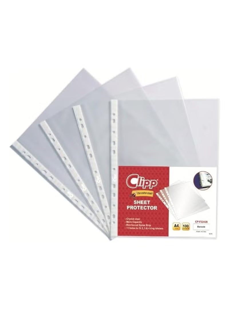CLIPP 100 قطعة جيوب مثقوبة بحجم A4 بسماكة 40 ميكرون - Image 1