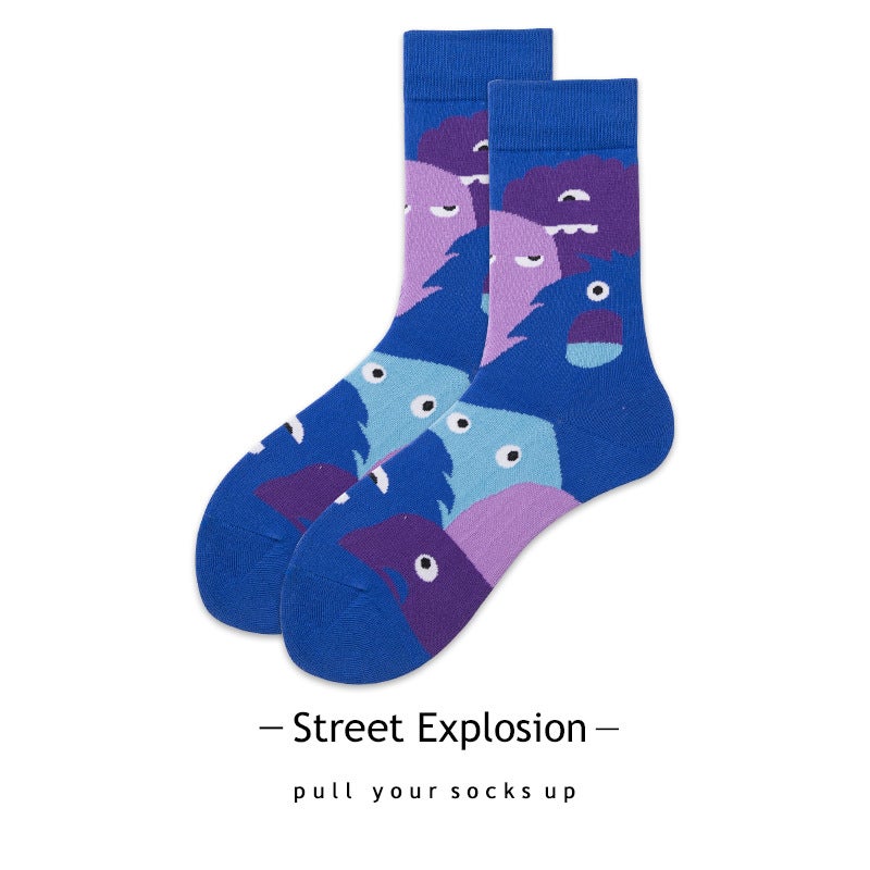 Street Explosion Trend Ins Style Cartoon Jacquard Personality Designer Sports Skateboard Tide Socks - Image 1