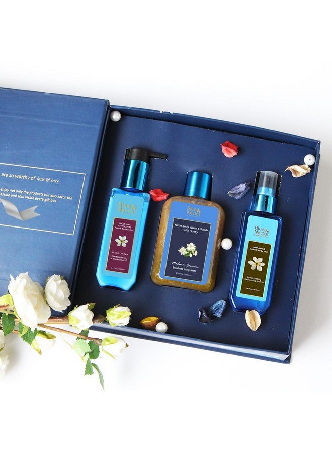 Blue Nectar صندوق هدايا بلو نكتار للجمال للنساء والرجال | مجموعة العناية بالبشرة الفاخرة من لوشن الجسم، وغسول الجسم، ورذاذ الجسم للرجال والنساء | هدية مثالية لعيد الميلاد وذكرى الزواج | عبوة من 3 - Image 1
