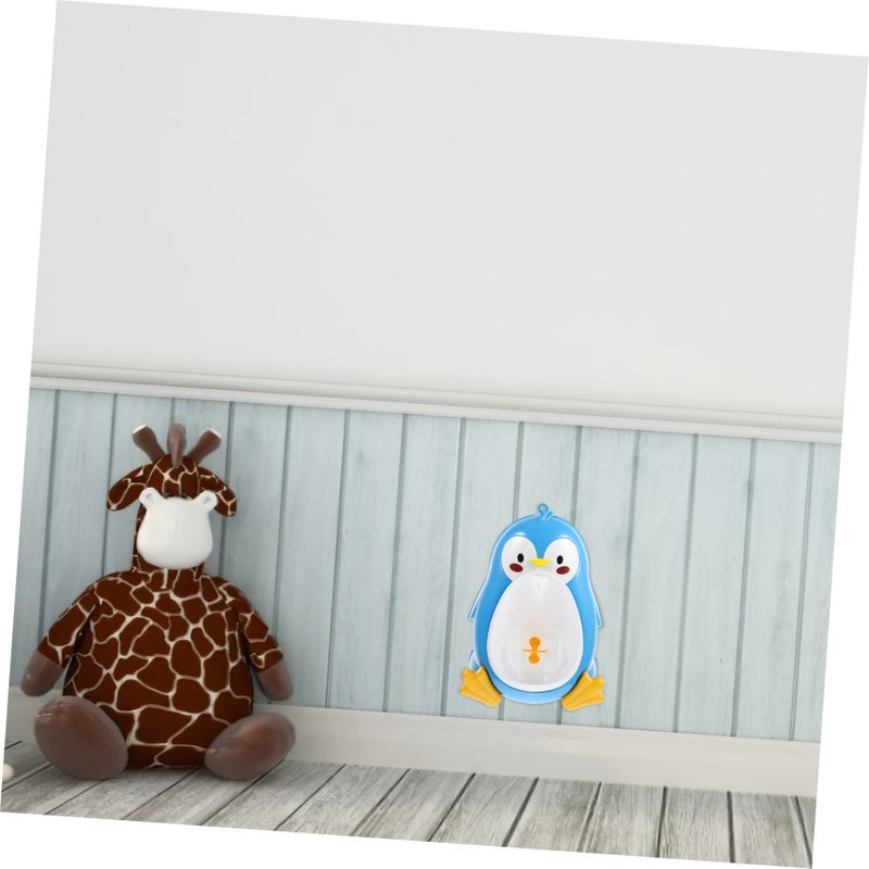Penguin Urinal Wall Mounted Potty With Rotating Water Wheel Durable Cartoon Design Blue - Image 4