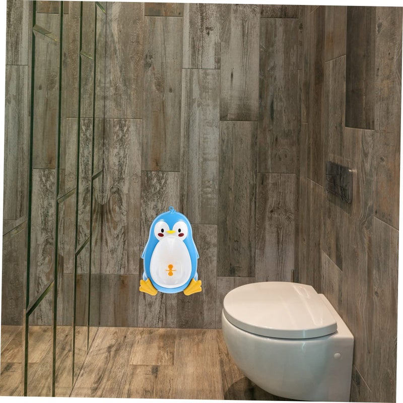Penguin Urinal Wall Mounted Potty With Rotating Water Wheel Durable Cartoon Design Blue - Image 3