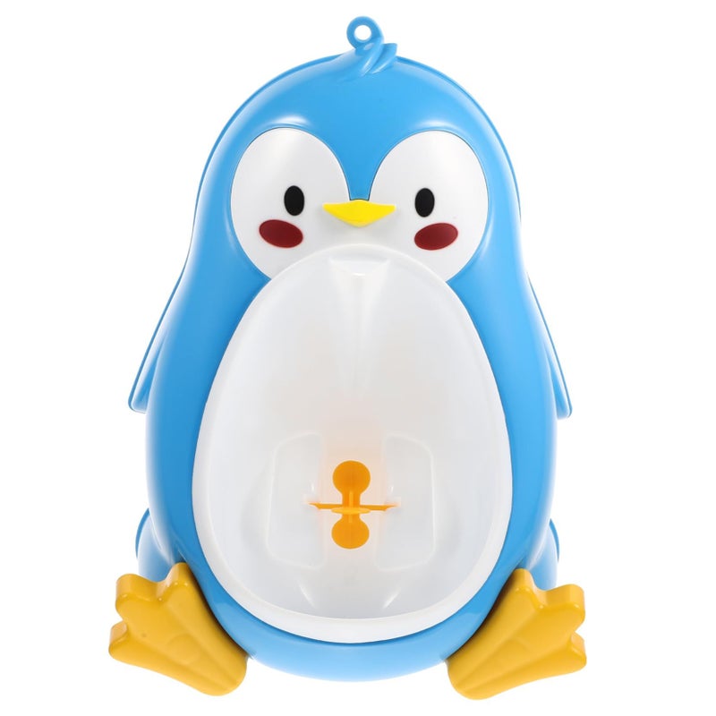 Penguin Urinal Wall Mounted Potty With Rotating Water Wheel Durable Cartoon Design Blue - Image 2